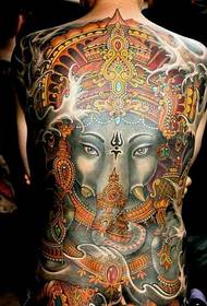 Colorful full back god tattoo pattern