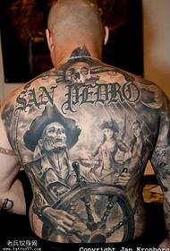 Full back pirate skull tattoo pattern