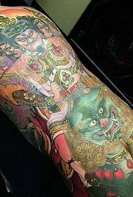Full back old traditional color totem tattoo pattern is very domineering