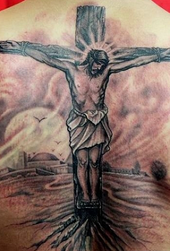 Tattoeërmerk met volledige rug kruis Jesus