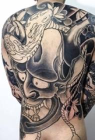 Boys back black gray sketch point thorn trick domineering large area full back Japanese gangster tattoo pictures