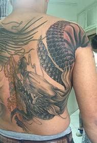 Full-back personality black and white totem tattoo