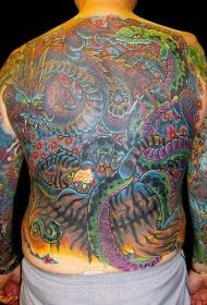 Αρσενικό πίσω χρωματισμένο σχέδιο τατουάζ πόλεμο τίγρη δράκος
