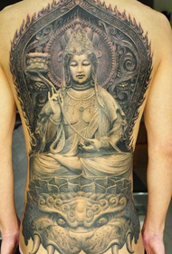 Buong back grotto buddha tattoo na imahe
