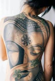 Teljes hátú Buddha szobor virág tetoválás minta