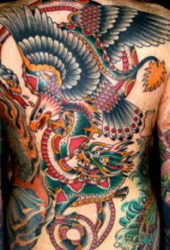 Full back old school dragon snake eagle tattoo pattern