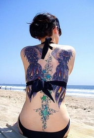 Bikini beauty back flower with wings tattoo