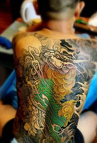 80-year-old men's full back color big totem tattoo pattern