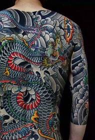 Full-back colorful big dragon tattoo pattern