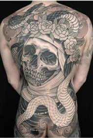 Boys back black gray sketch point thorn tips full back skull domineering tattoo pictures