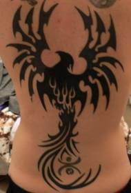 Crni plemenski uzorak feniksa tetovaža na leđima