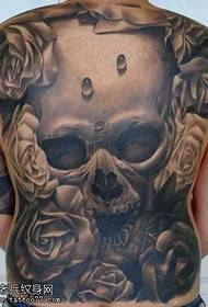 Full back black gray rose tattoo pattern