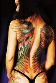 Achterkant grote kleurrijke vleugels tattoo patroon