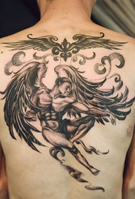 Male full back angel wings tattoo