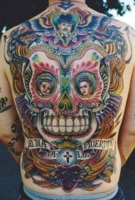 Back Mexican color skull Sacred Heart Tattoo Pattern