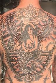 Full back black and white angel mermaid alternative tattoo picture