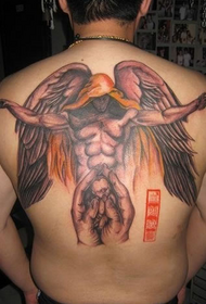 Male full back personality angel tattoo pattern
