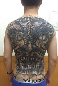 Full back black and white Japanese style big prajna tattoo pattern