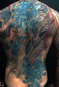 Full back classic blue chrysanthemum tattoo pattern