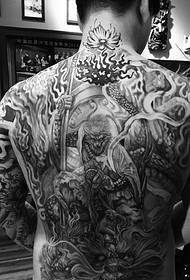 Full-back black and white totem tattoo
