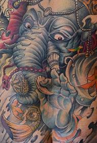 Full back colored traditional elephant god tattoo pattern