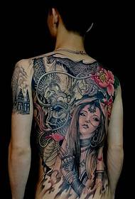 A full-length totem tattoo combined with evil dragons and beautiful women