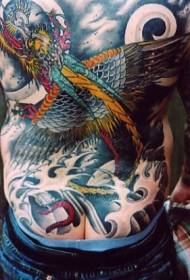 Full back Asian dragon and black sea tattoo pattern