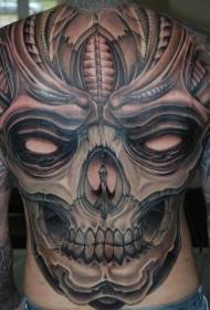 Spooky giant skull tattoo on the back