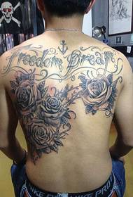 Full back rose English alphabet tattoo pattern