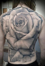 Classic full back black and white rose tattoo pattern