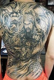 Full-back tattoo pattern combined with evil dragon and Guan Gong
