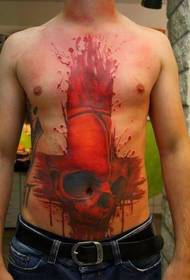 Man's bold red blood and big skull tattoo pictures