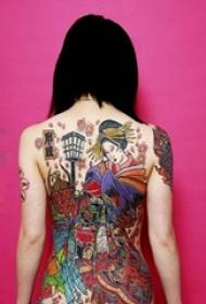 Traditional fashion full back abstract lines creative geisha tattoo pattern