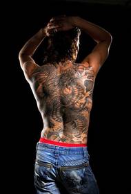 Handsome male domineering full back black gray dragon tattoo pattern