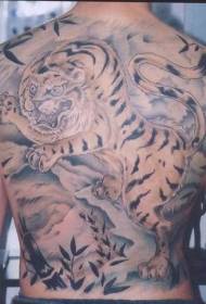 Full back hillside and uphill tiger bamboo tattoo pattern