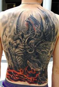 Men's back demon tattoo