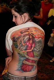 Sievietes pilna muguras eņģeļa tetovējums
