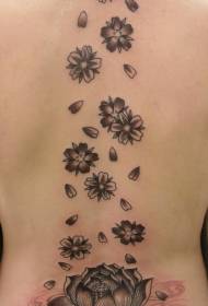 Modello tatuaggio schiena loto nero e fiori di ciliegio