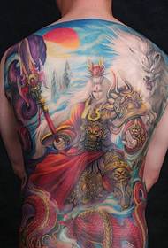 Pilna muguras personības krāsa Erlanga dieva tetovējuma raksts
