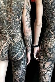 Super perfect full back black and white big evil dragon tattoo pattern