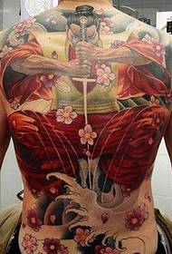 Tatuaje de guerrero japonés de espalda completa masculina