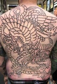 Boys back full of black lines domineering dragon and phoenix tattoo pictures