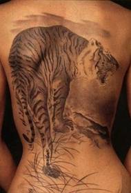 Back Asian style tiger black gray tattoo pattern