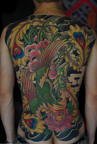 Kerja tato phoenix penuh warna tampan