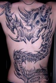 Back biomechanical mechanical dragon tattoo pattern