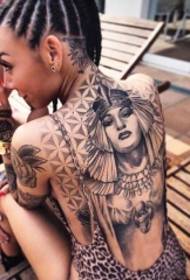 Girl full back goddess portrait tattoo pattern