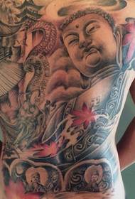 Puno ng pabalik sa Buddha tattoo pattern na makapangyarihang pattern