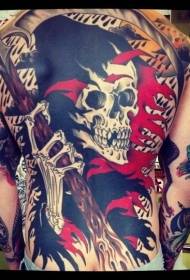 Back colored death skull tattoo pattern