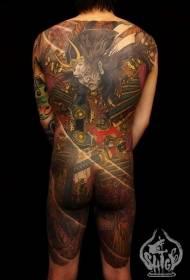 Back painted Japanese demon samurai tattoo pattern