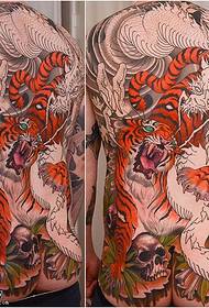 Full back painted dragon and tiger war tattoo pattern